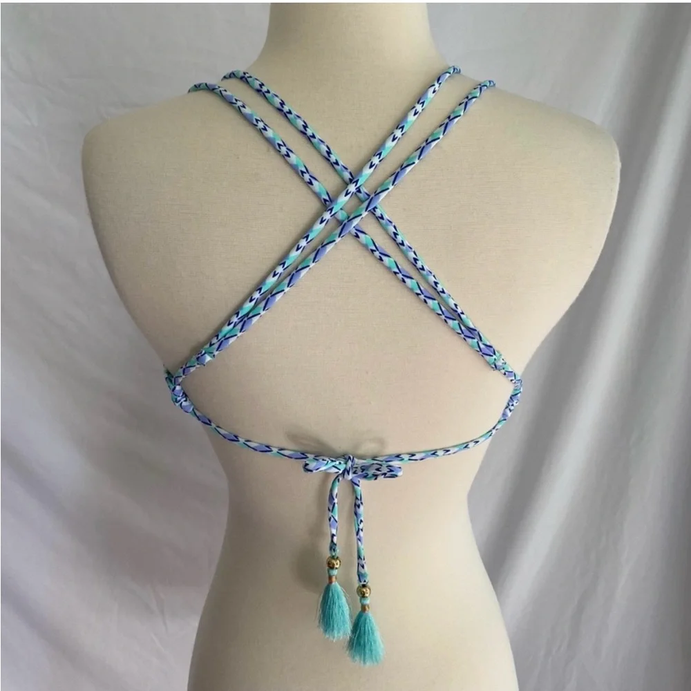 Victoria’s Secret The Gorgeous Bikini Top Strappy Tassel Blue Paisley 34C - Picture 4 of 5